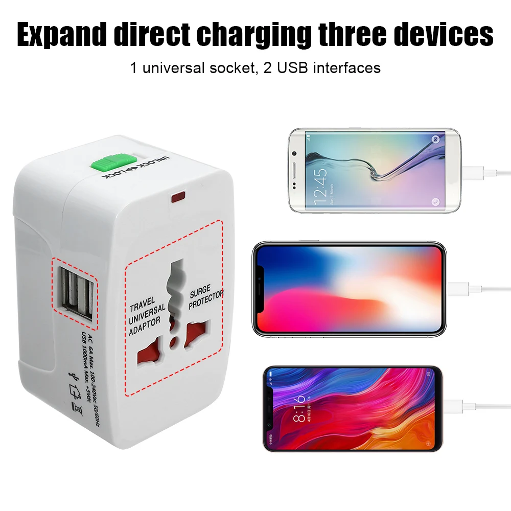 Adattatore spina internazionale 2 porta USB All in One Universal World Travel adattatore per caricabatterie ca AU US UK EU Converter