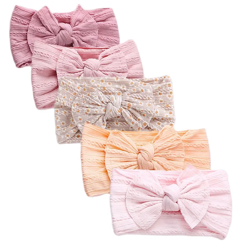 

5PC/lot Newborn Floral Prints Wide Nylon Headbands Baby Knotted Hair Bow Turban Ribbed Headband Children Girls Hair Accessories