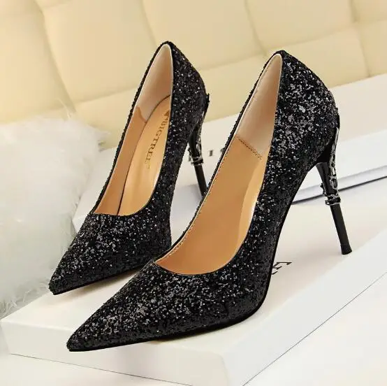 2024 New Women Pumps High Thin Heel Metal Pointed Toe Shallow Sexy Ladies Bling Bridal Wedding Women Shoes White High Heels