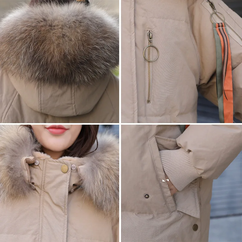 Winter Coat Female Long Warm Duck Down Jacket Women Raccoon Fur Hooded Clothes 2020 Thick Down Coat Overcoat Hiver LW1726