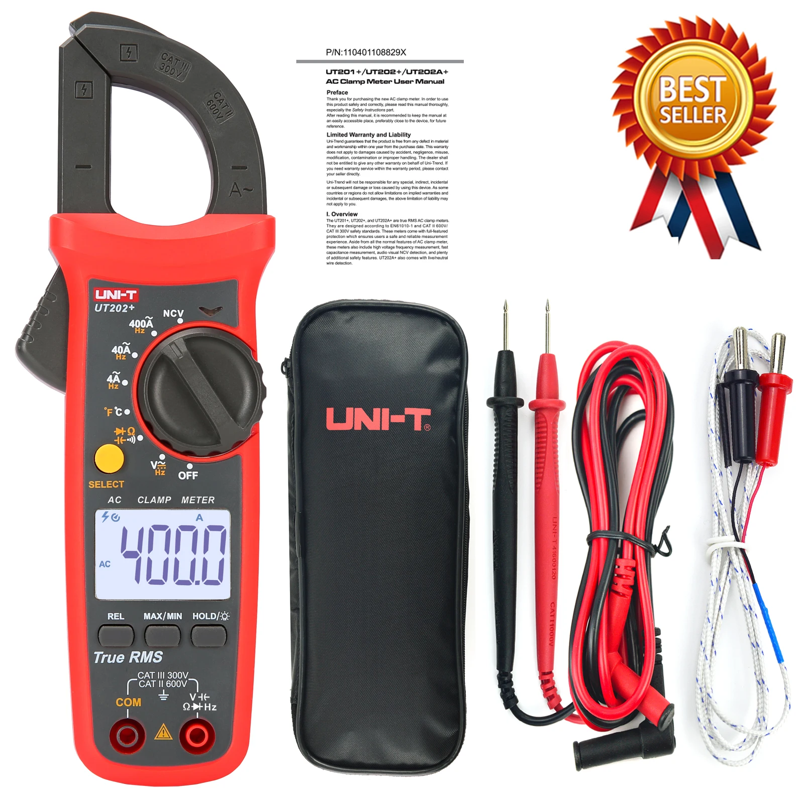 

UNI-T UT202+Clamp Multimeter 400A Digital Clamp Meter true RMS High Precision Clamp Multimete