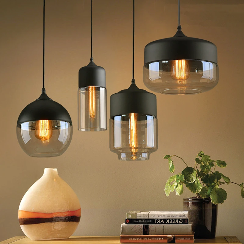 

Nordic LED Industrial Glass Pendant Light Retro Loft Decor Living Room Kitchen Dining Room Glass Hanging Lamp American Retro