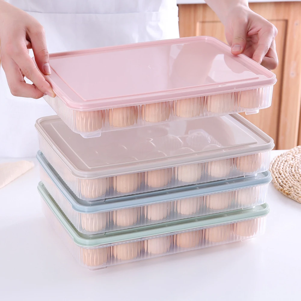 24-Eggs Holder Food Container Crisper Organizer Refrigerator Food Storage Box Dumplings Vegetable Egg Holder Stackable Microwave