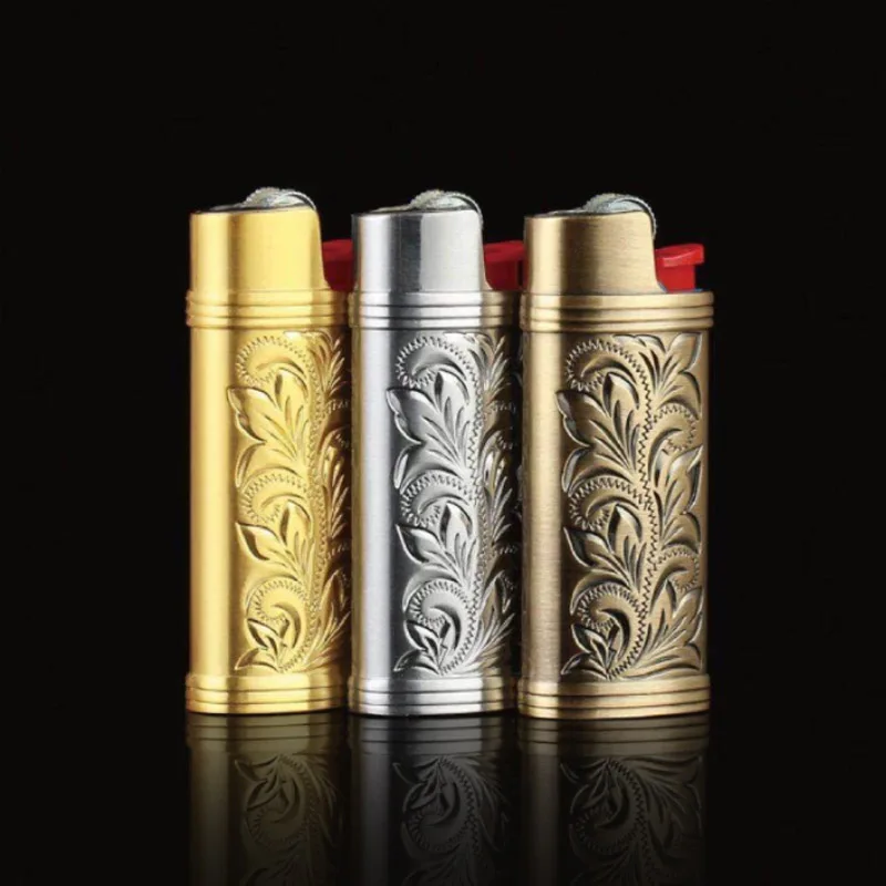 Metal Armor Mini Size Lighter Pouches Arabesque Hollow Carving J5 Lighter Case Explosion proof Lighter Case cover Holder For Bic