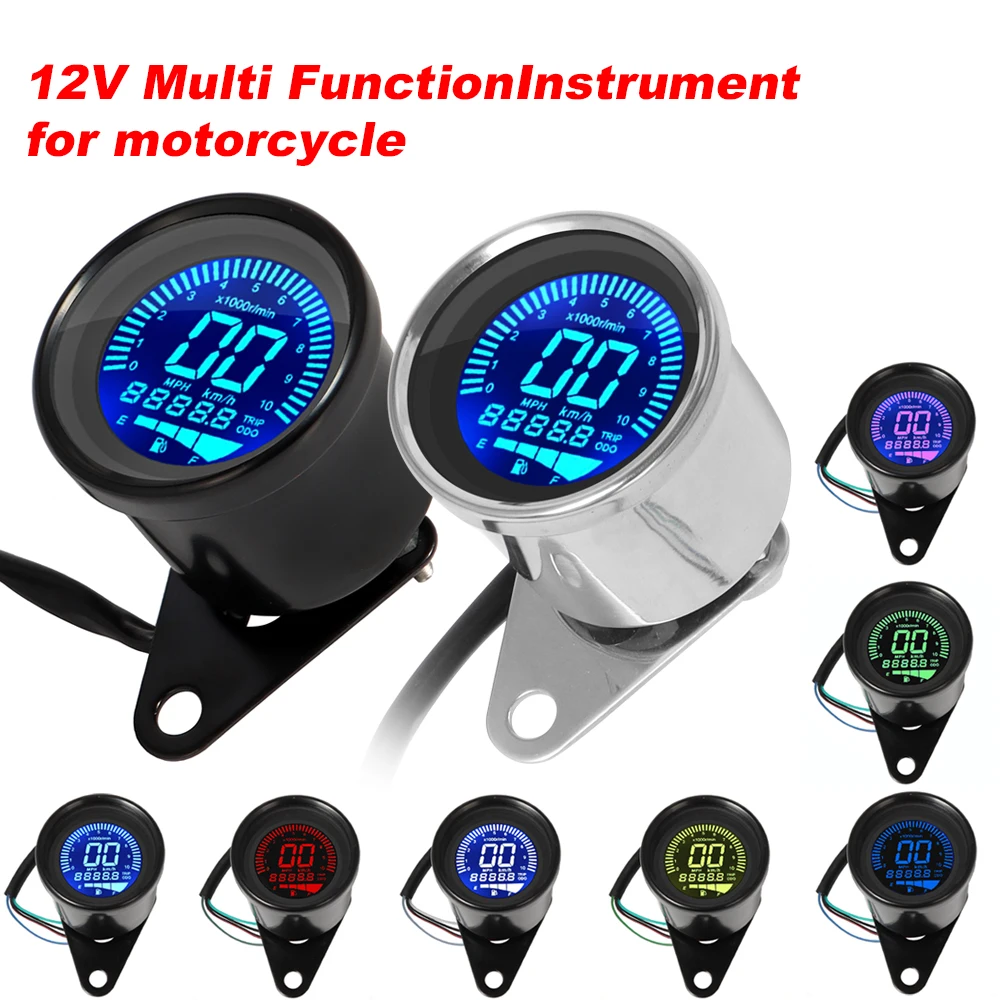 

Universal Digital Motorcycle LCD Screen Speedometer Odometer Techometer Fuel Gauge for Harley Honda Cafe Racer 1-4 Cylinders