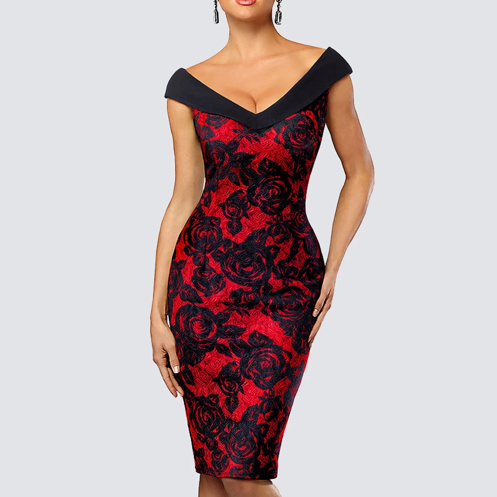 Women Sexy Sleeveless Floral Summer Casual Work Office Business Sheath Bodycon Slim Pencil Lady Dress HB425