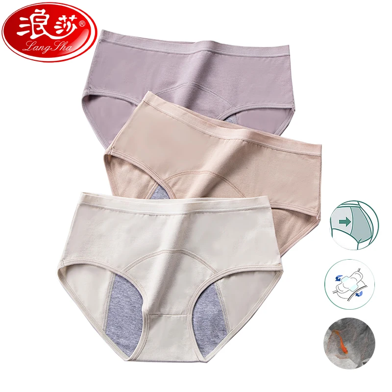 

LANGSHA 3Pcs/set Menstrual Period Panties Women Underwear Cotton High Waist Widen Leak Proof Physiological Pants Plus Size 2XL