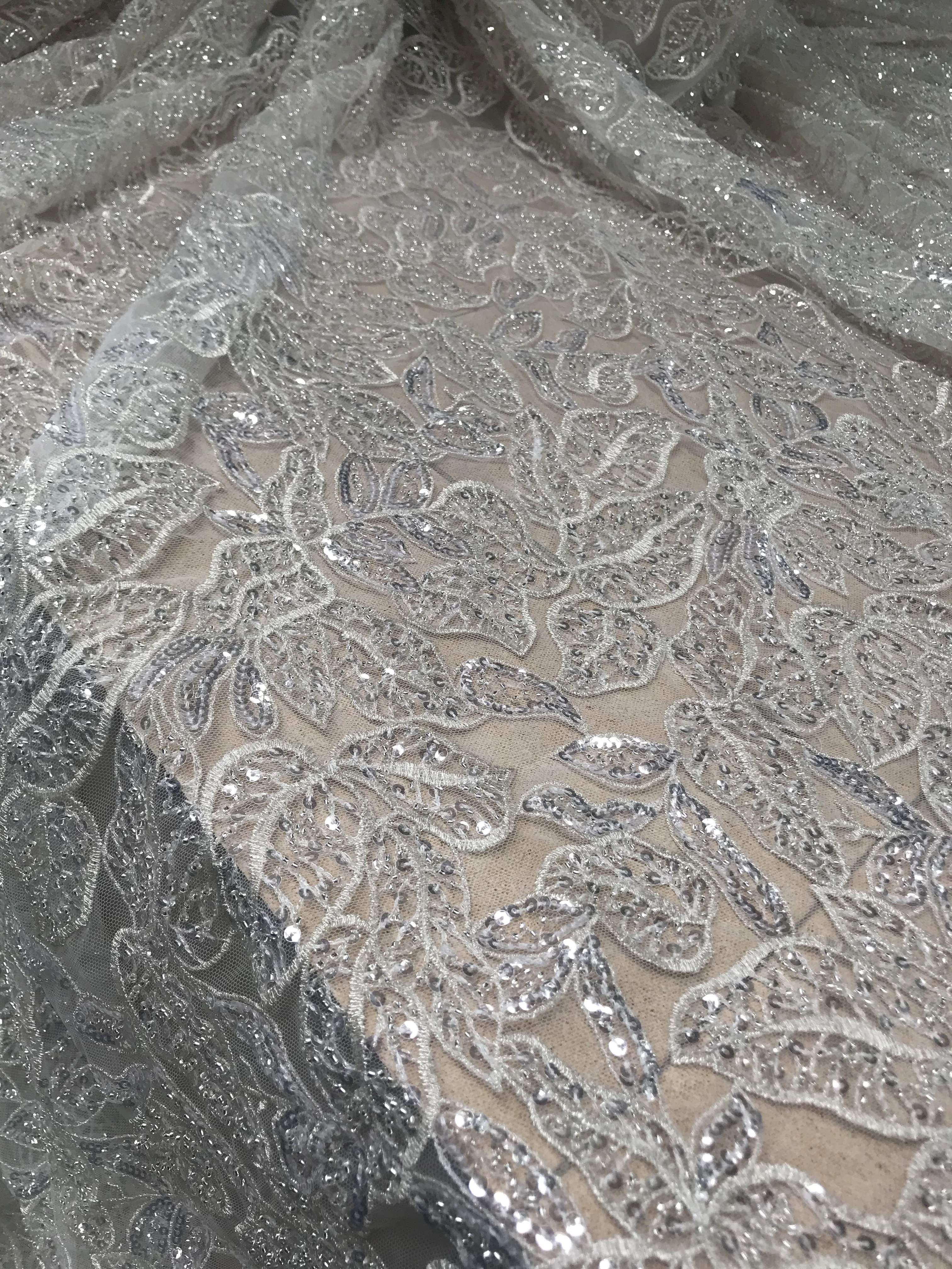 

top Quality embroidered French net Lace Fabric with sequins SYJ-328826 for party dress
