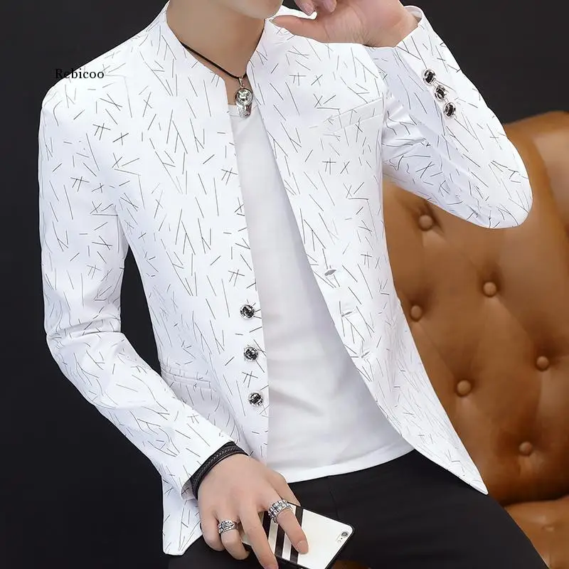 

Men 's Casual Collar Collar Blazers Youth Handsome Trend Slim Print Blazers