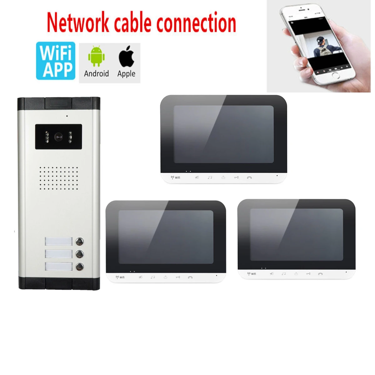 7 Inch wifi Video Door Phone doorbell Network cable connection Camera System for 1/2/3Unit multi apartments Intercom