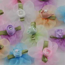 40 Pc Del Nastro Del Organza Del Fiore W/Rosa Appliques Craft Wedding U Selezionamento E37