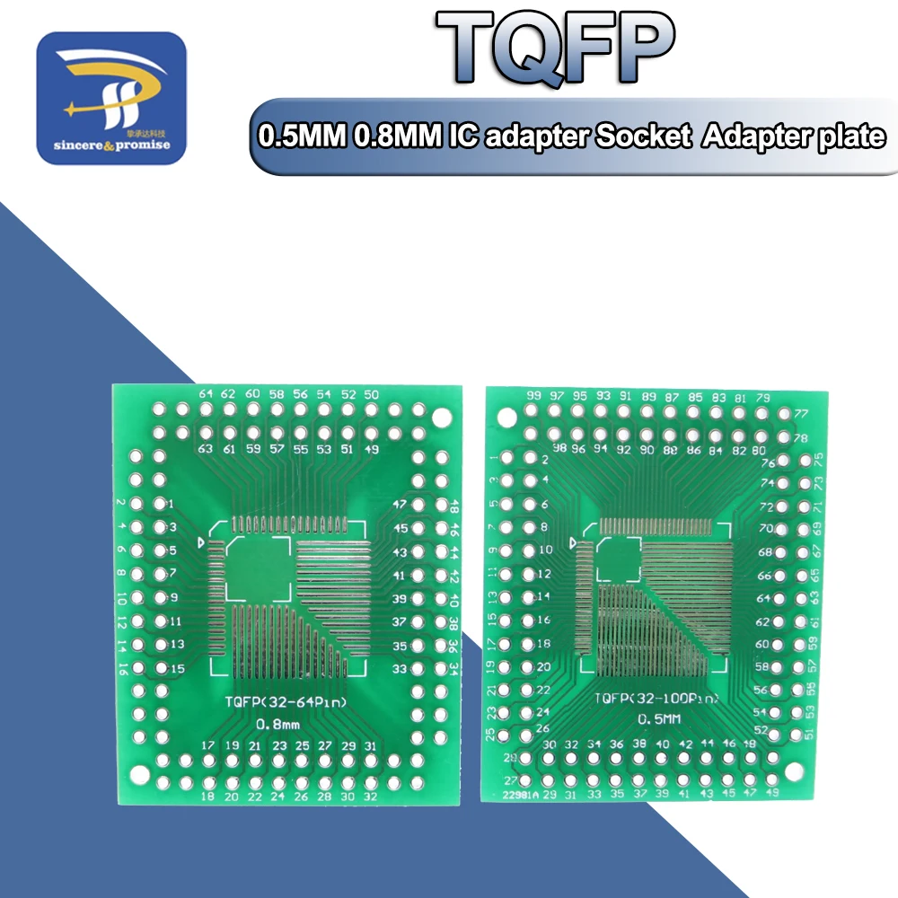 5PCS QFP/FQFP/LQFP TQFP 32 / TQFP44 / TQFP64 / TQFP80 TQFP100 0.5MM 0.8MM FR-4 IC adapter Gniazdo / Płytka adaptera / PCB