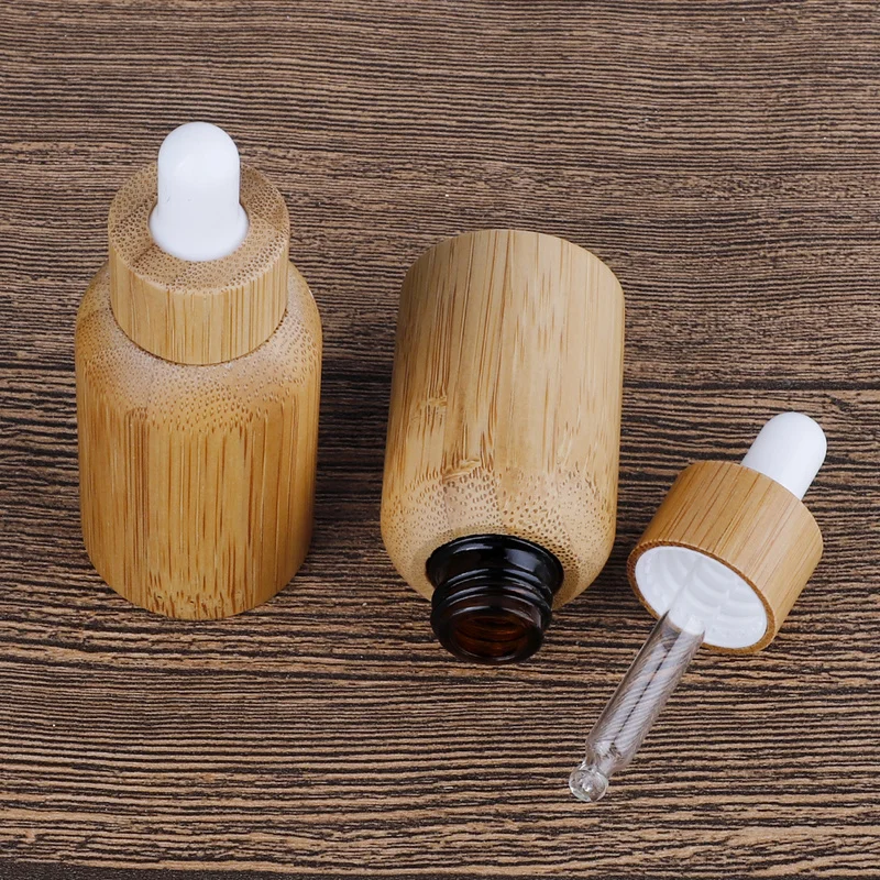 Empty Refillable Bamboo Glass Eye Dropper Bottle 10ml-100ml Essential Oil Bottles with Pipettes Makeup Cosmetic Sample Container