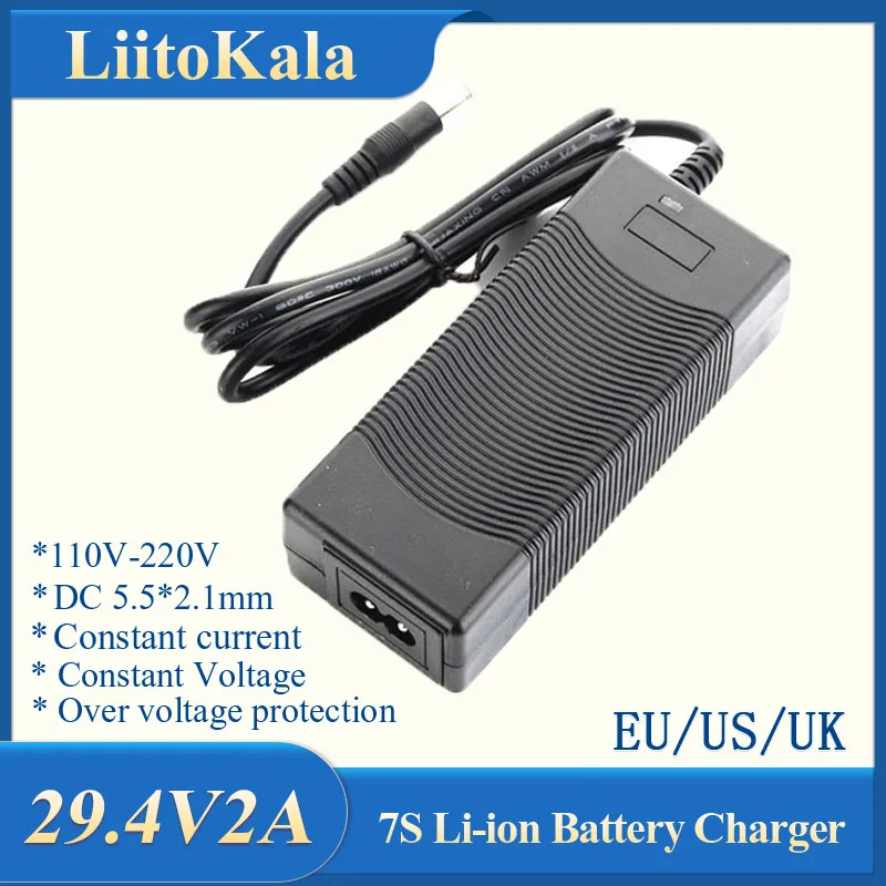 1-5pcs LiitoKala 29.4V 2A 7S electric bike lithium battery charger for 24V 2A lithium battery pack connector charger