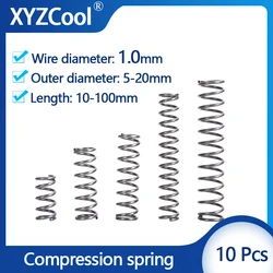 10Pcs spring 1.0 mm compression spring small pressure release mechanical return coil spring steel wire outer diameter 5-20mm