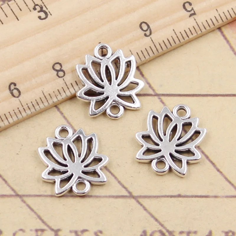 20pcs Charms Lotus Link Flower Connector 16x14mm Tibetan Silver Color Pendants Antique Jewelry Making DIY Handmade Craft