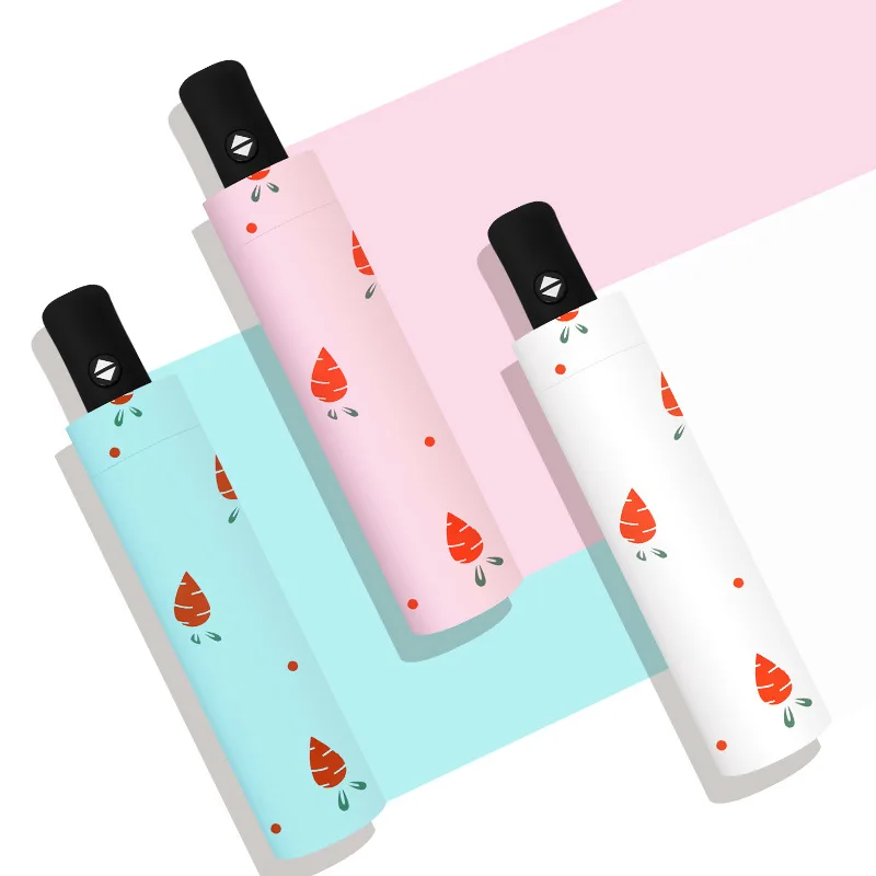 Fruit Painting Automatic Umbrella Three Fold Anti UV Women Rain Umbrella Kids Umbrella Cherry Carrot Straberry Manul Sun Parasol