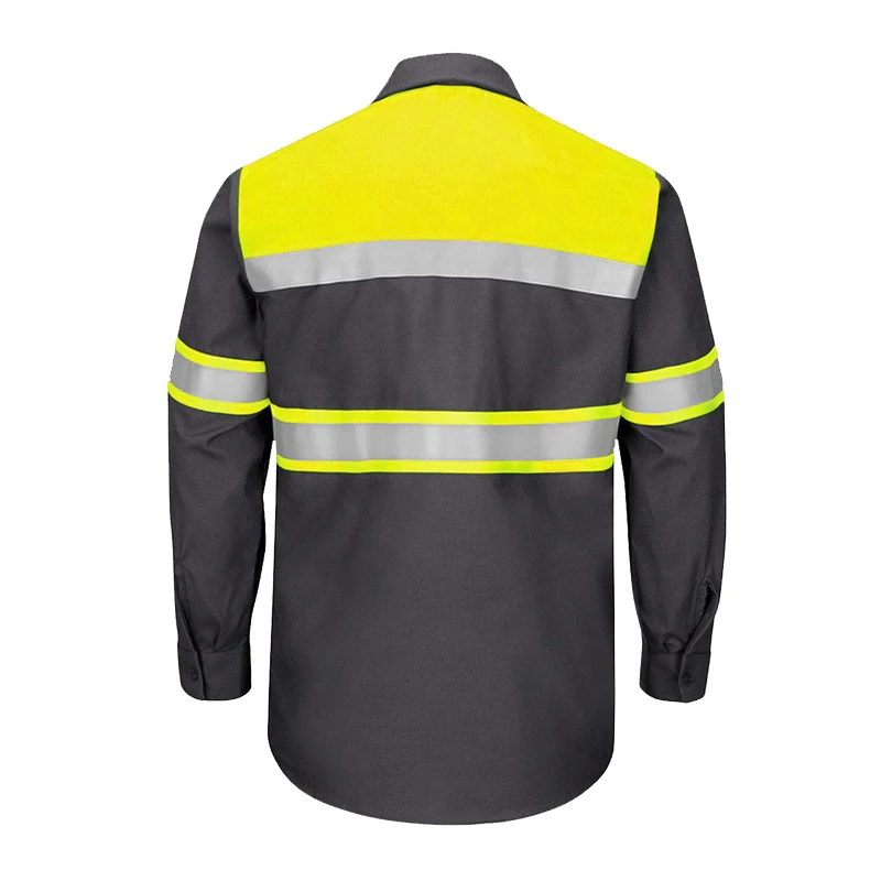 (Size S-4XL)100% Cotton Safety Shirt Workwear with Reflective Tape Long Sleeve Working Shirt Summer Construction Shirt