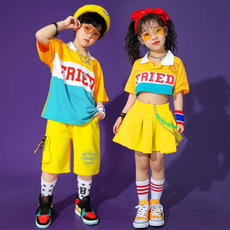 Kids Hip Hop dancing Outfits Tshirt Street wear Shorts Skirt For Singers Girls Boys Show Stage Jazz Dance Wear Costumes Outfits