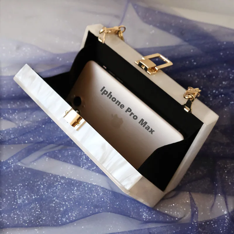 New Trendy Handbag Brand Fashion Women Bags White Striped Acrylic Luxury Party Evening Bags Woman Cute Wedding Box Clutch Purse