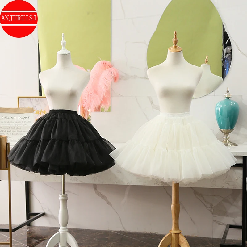 Lolita organza cosplay petticoat underskirt vestido curto saia branco preto jupon acessórios tutu halka pod sukienke falda enagua