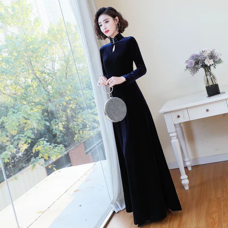 NEW Women Velour Chinese Cheongsam Traditional Dress Female Elegant Modern Qipao China Style Wedding Evening Party Cicpao Dress