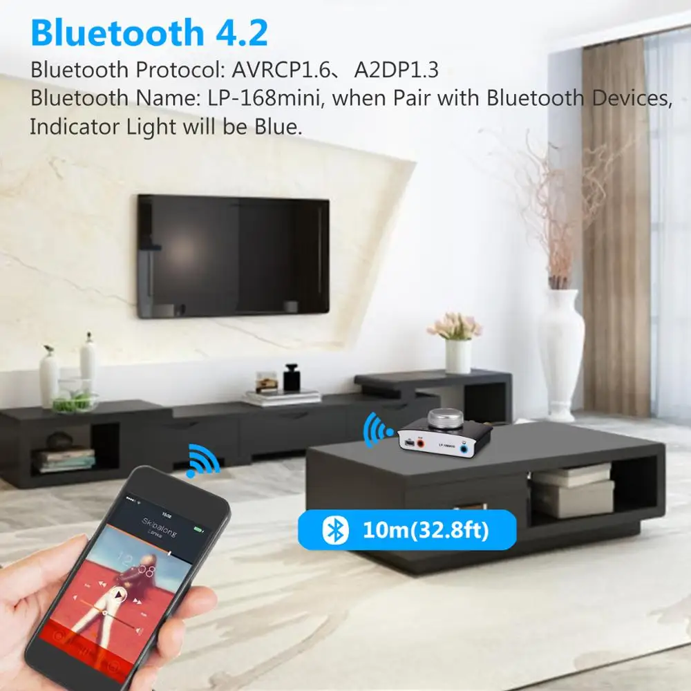 Linkfor mini bluetooth-amplificador de potência compatível sem fio receptor de áudio estéreo hi-fi digital amp 3.5mm aux cabo 2 canal 50w