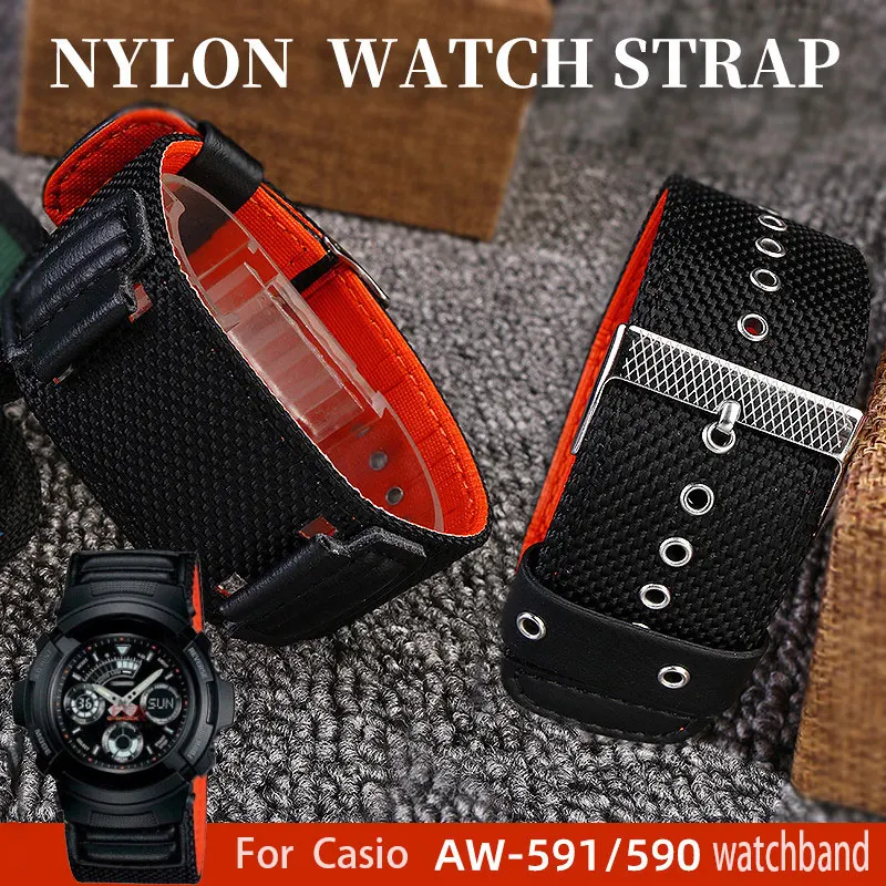 Sports nylon canvas watch strap for CASIO G-Shock aw-591ms aw-590  awg-m100 canvas watchband  for men 16mm  Bracelet  wristband