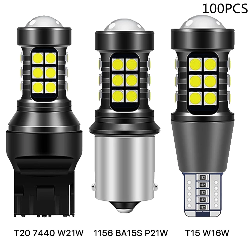 

100Pcs 1156 P21W BA15S 7440 W21W High Power Auto Bulb White 12V Car Reverse Back Light T15 W16W 3030 Turn Signal Lamp LED Canbus