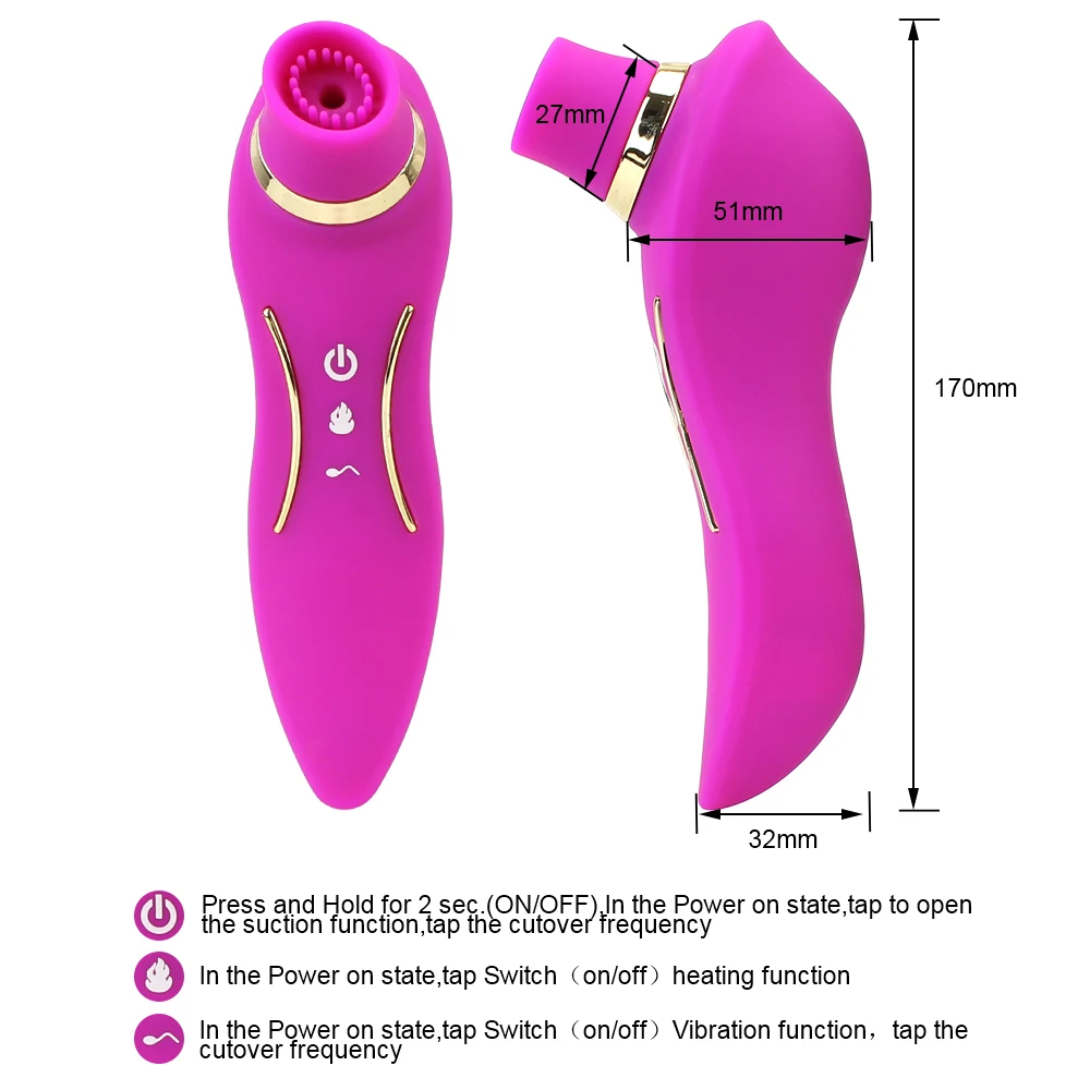 VATINE 2 in 1 Heating Suction Clitoris Nipple Sucker Vibrator Vagina Stimulation Vibrating Dildo Dual Head Sex Toys For Woman