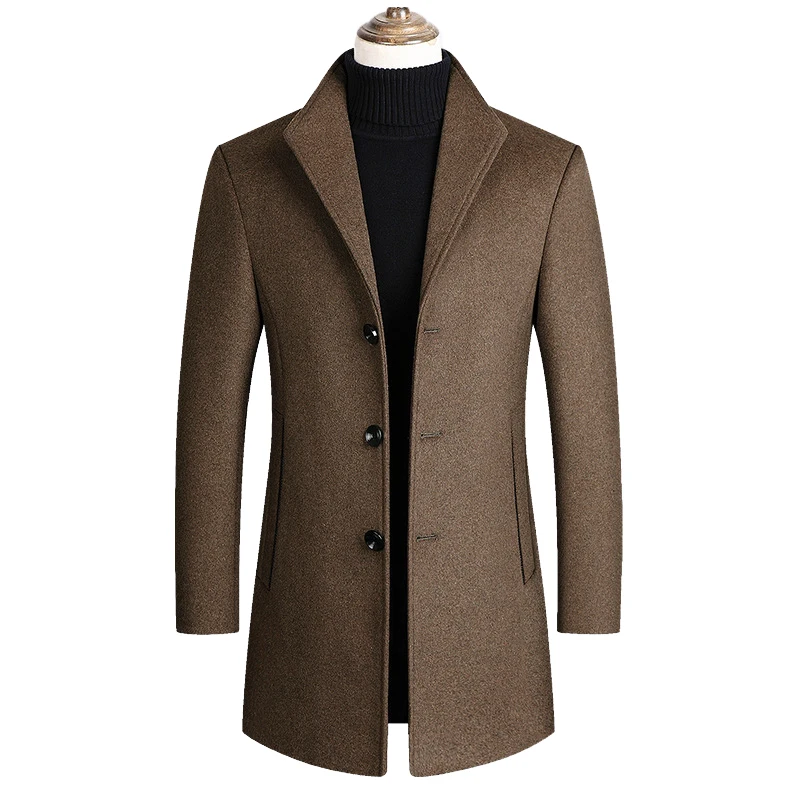 Men Wool Blends Coats Trench Pea Coat 2026 Spring Winter New Solid Color High Quality Men\'s Wool Jacket Luxurious Brand Clothing