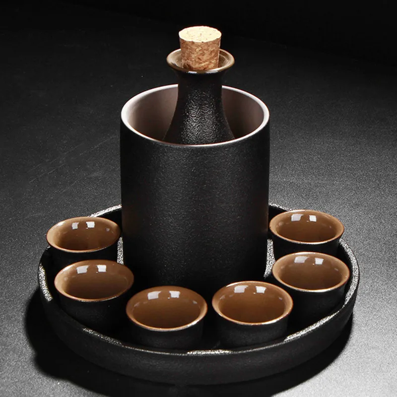 Ceramic Black Pottery Wine Set Small Wine Cup Wine Divider Glass Japanese Sake Set