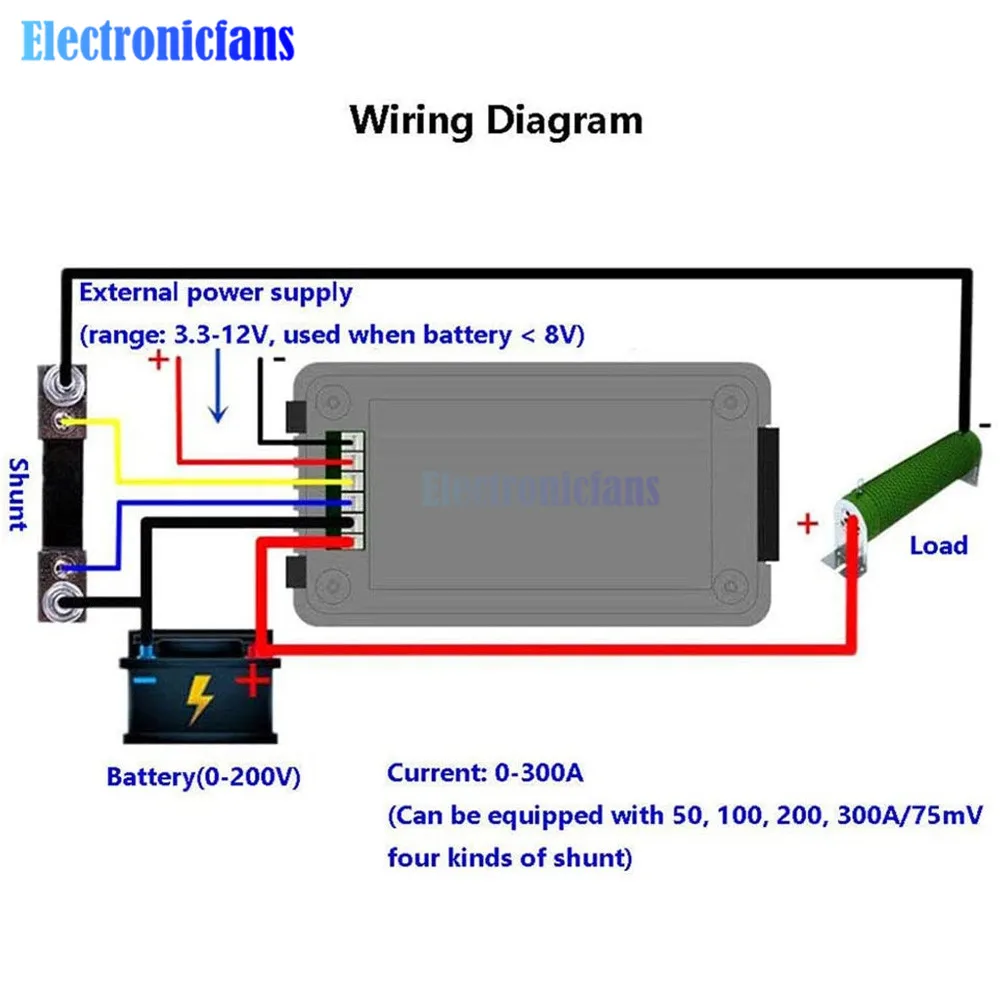 PZEM-015 50A Digital Battery Tester Ammeter Voltmeter Energy Meter Power Capacity Impedance Residual Electricity Tester Shunt