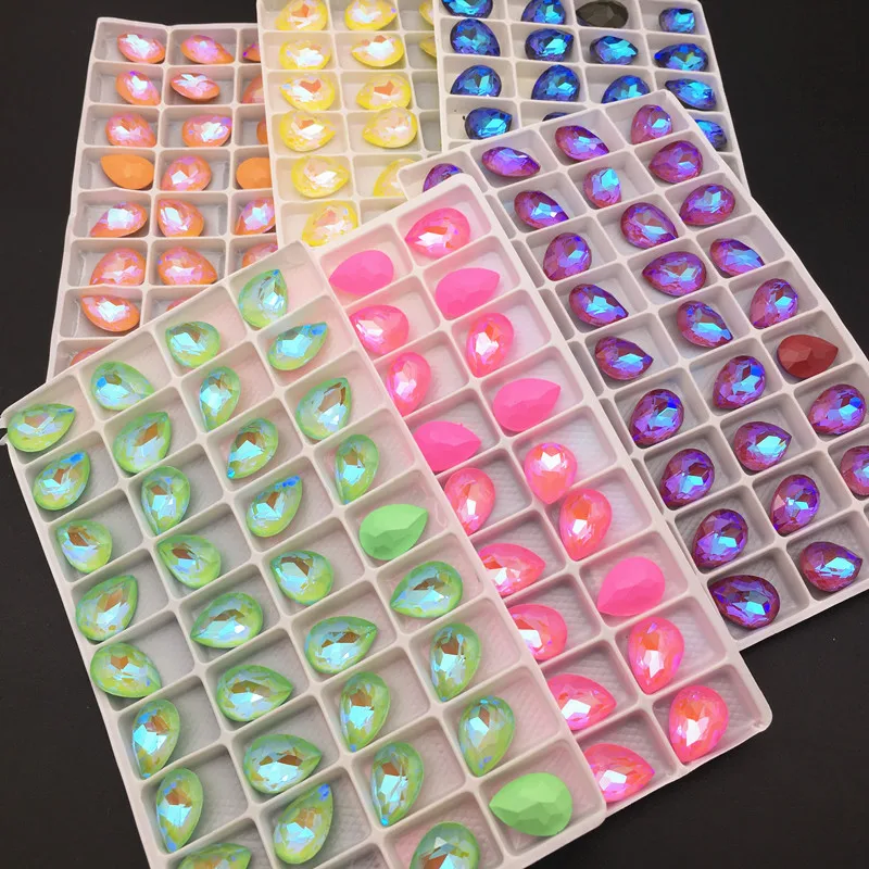 Mix Mocha Fluorescent TearDrop K9 Glass Loose Rhinestones AB Color Pointback Strass Crystal Glue on Clothes Jewelry Accessories