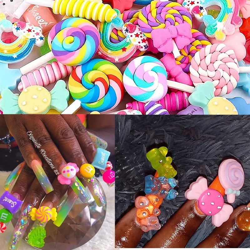 50Pcs Bulk Nail Charms Kawaii Mixed Resin Nail Charms Accessories Cute 3D Nail DIY Slimes Crafts For Nail Art Decorations Gems