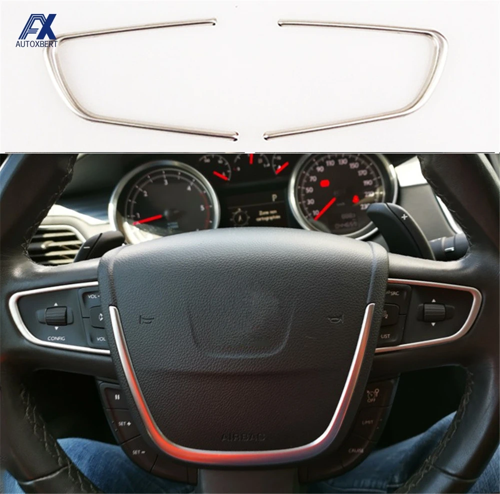 Steering Wheel Trim Cover For Peugeot 508 2011-2016 Chrome Center Console Interior Decoration Styling Stainless Steel Bezel