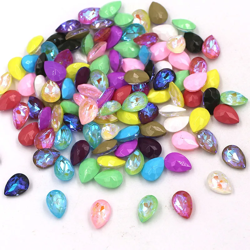 50pcs/bag Drop shape glue on pointback Mocha fluorescence strass glass crystal nail art rhinestones for nail decorations