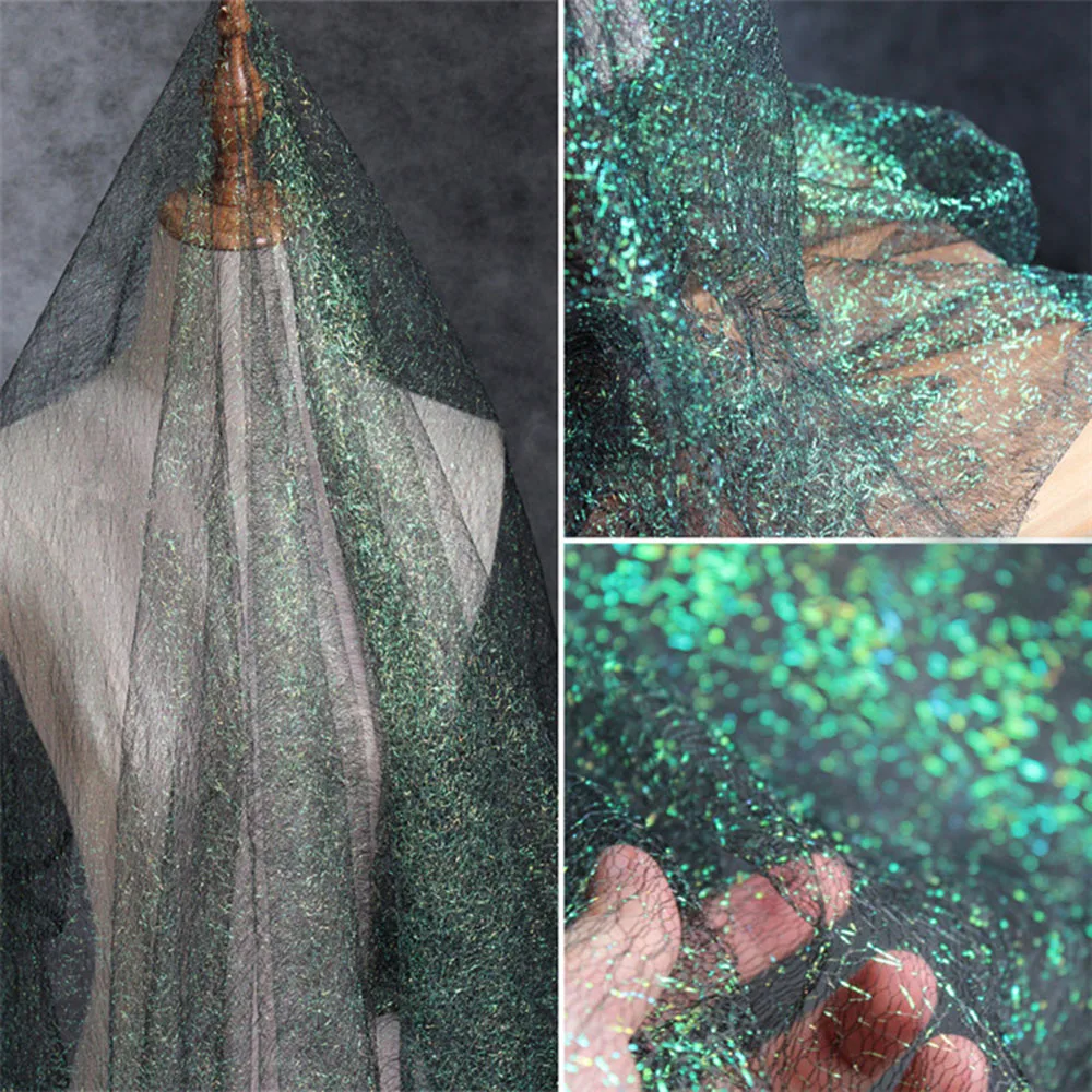 Tulle Malachite green Glitter Veil fabric Topper Tutu Prom Bow  Tulle DIY Wedding Birthday Decoration Mesh fabric Sewing Cloth