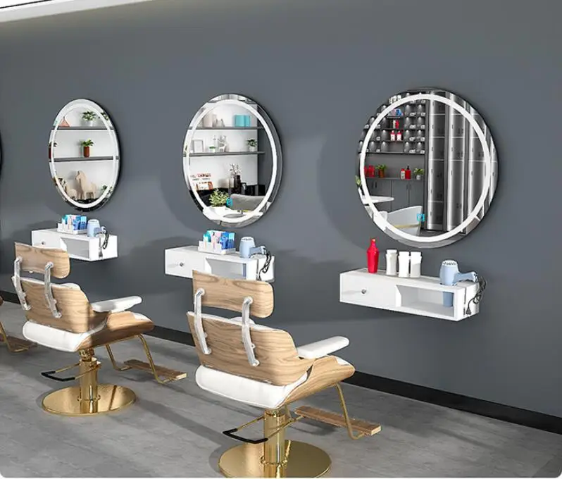 Simple barber shop mirror online celebrity hairdressing mirror hair salon special tide cabinet integrated LED floor mirror with