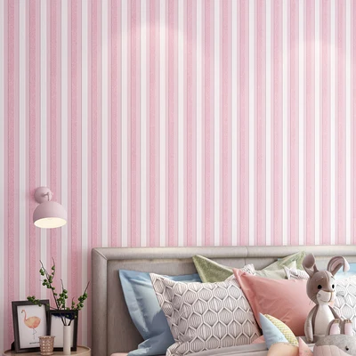 PAYSOTA Morden Style Wall Paper Waterproof Modern Pink Vertical Striped Girl Room Cozy Bedroom Household Wall Paper Roll