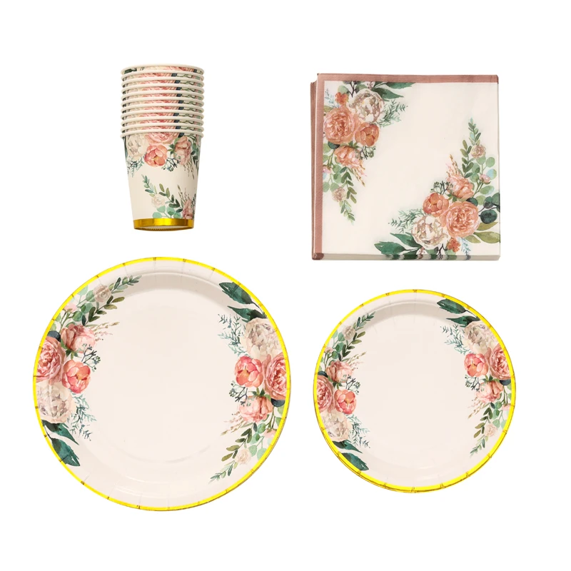 Floral printing Disposable tableware Tea party supplies paper plate cup wedding decoration baby shower kids birthday party deco