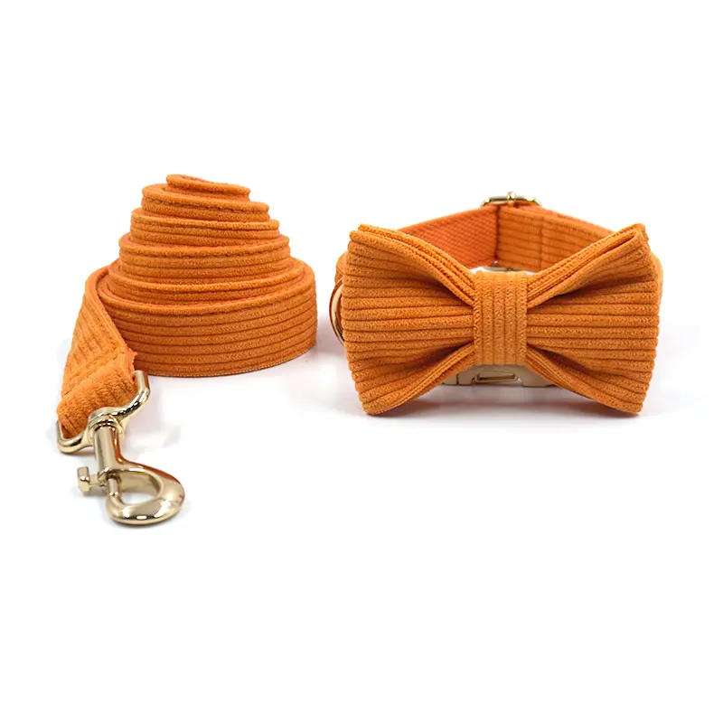 Orange Pet Collar and Leash Set for Boy Dogs Small Medium Large Dogs Harness Personalized ID Fully Adjustable Bow Tie Collar XL