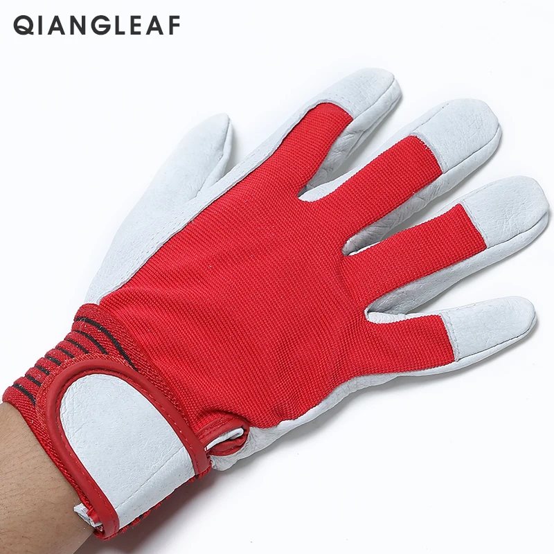 QIANGLEAF Brand Fashion Red Products Mechanic Leather Coated  Work Gloves Safety Industrial Working Protective Sport Glove 5163