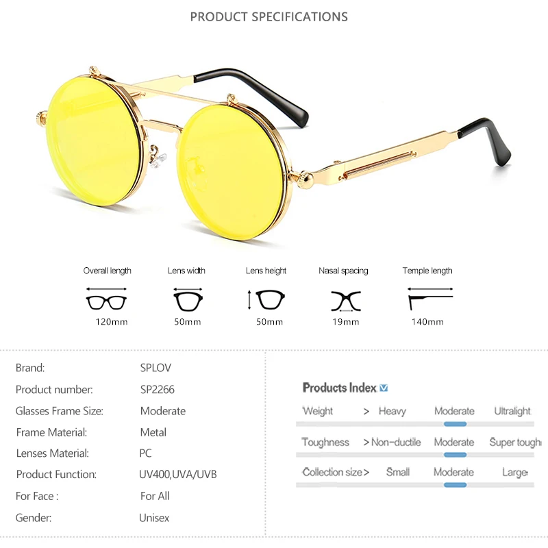 Vintage Steampunk Flip Sunglasses Retro Round Metal Frame Double Beam Sun Glasses for Men Women Designer Punk Glasses Oculos