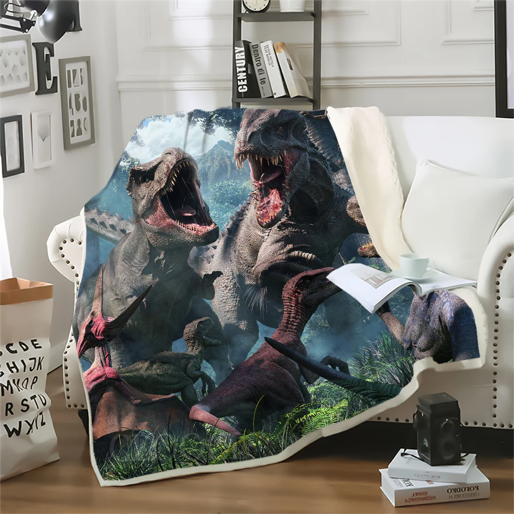 Double Layer Blanket Ferocious Dinosaur Printed Throw Blankets for Beds Teenager Home Decoration Sofa Beddings Kids Quilt