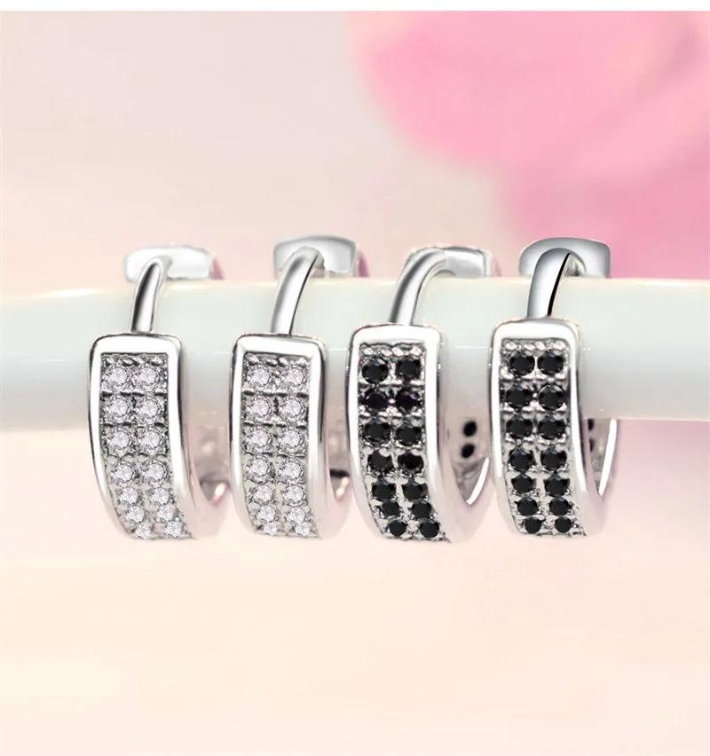 Bright Zircon Hoop Earrings Female Jewelry Top Quality 925 Sterling Silver Earring For Girl Accessories Charm Stone Earrings