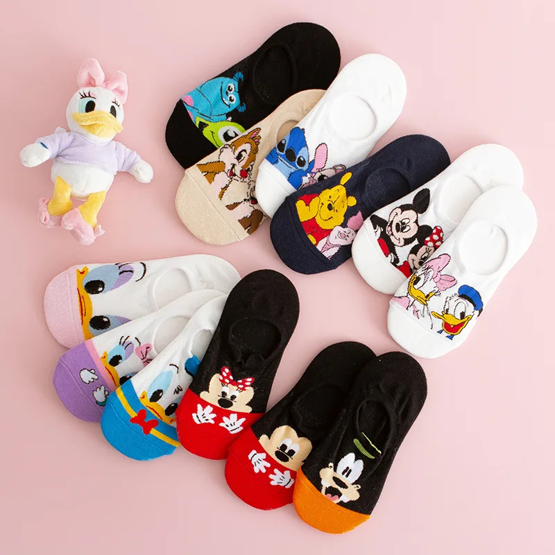 Disney 1pair cartoon Mickey Mouse Woman Socks Sweat animal non-slip summer cotton girl women\'s boat socks ankle female Sock