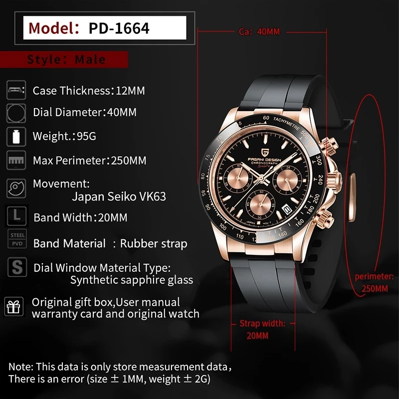 PAGANI DESIGN New Men Quartz Watches Top Brand Luxury Gold Watch Japan VK63 Movement Sapphire Glass Men Watch Relogio Masculino