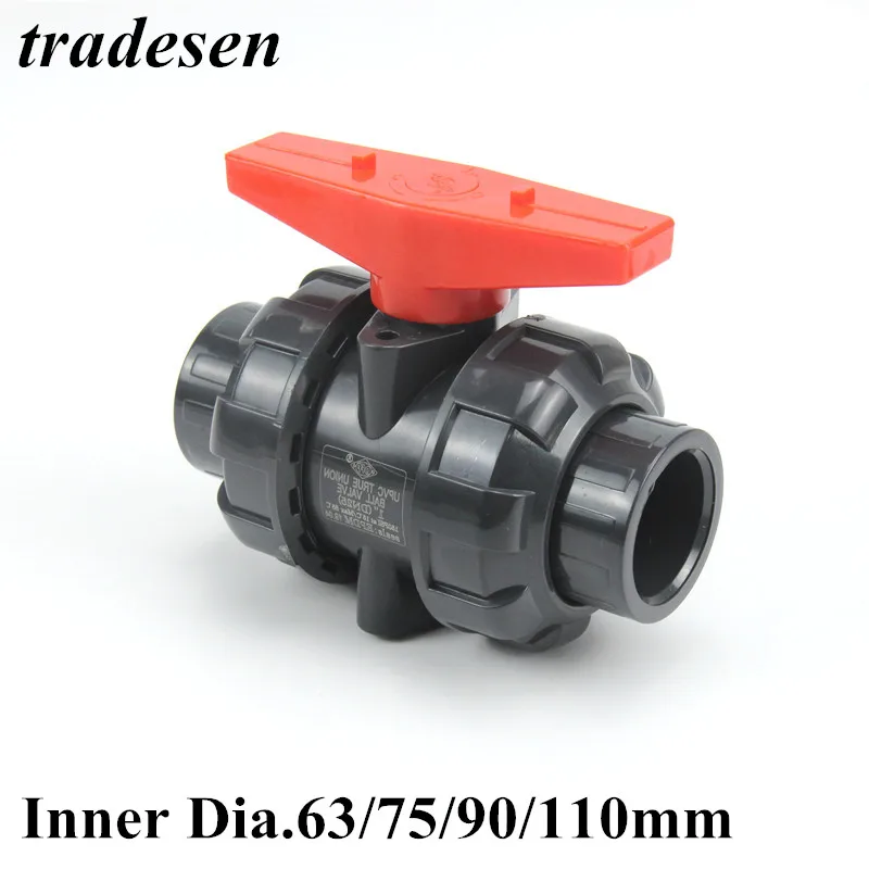 

1Pcs Inner Dia.63mm 75mm 90mm 110mm PVC Union Ball Valve Water Pipe Connectors Fittings Garden Aquarium Fish Tank Tube Adapter