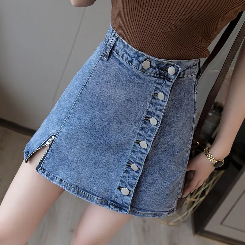 Skirts Women Denim Mini Sexy Harajuku Solid High Waist A-Line Casual 2021 Newest Chic Trendy Korean Fashion Leisure Slim Faldas